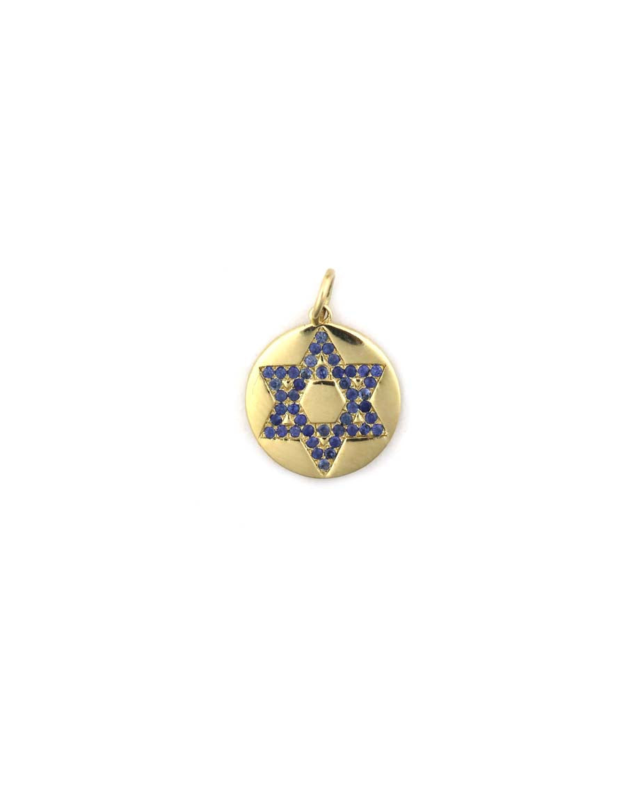 14K Gold Blue Sapphire Star of David Coin Charm