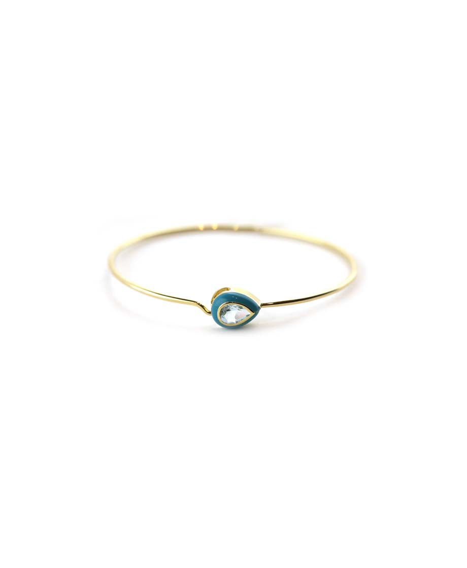 14K Gold Turquoise Enamel Topaz Teardrop Bangle