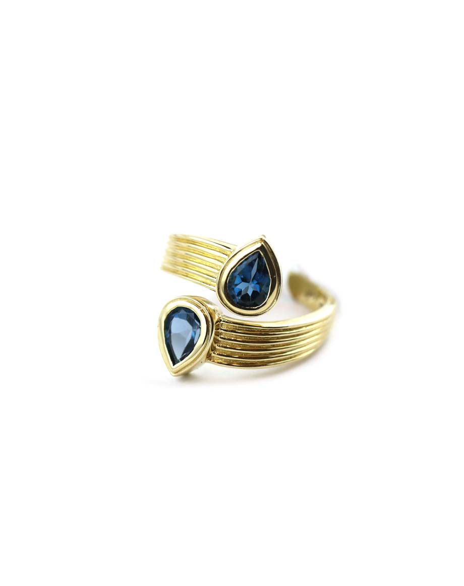 14K Gold Double Topaz Wrap Ring