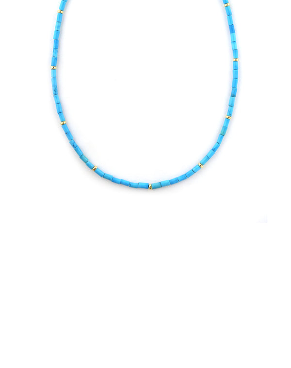 Long Bright Blue Heishi Turquoise Rondelle Necklace