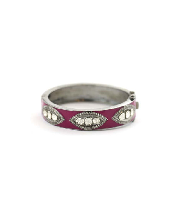 Cranberry Enamel Polki Diamond Bangle