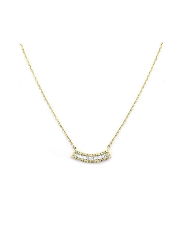 14K Gold Curved Baguette Diamond Frame Necklace