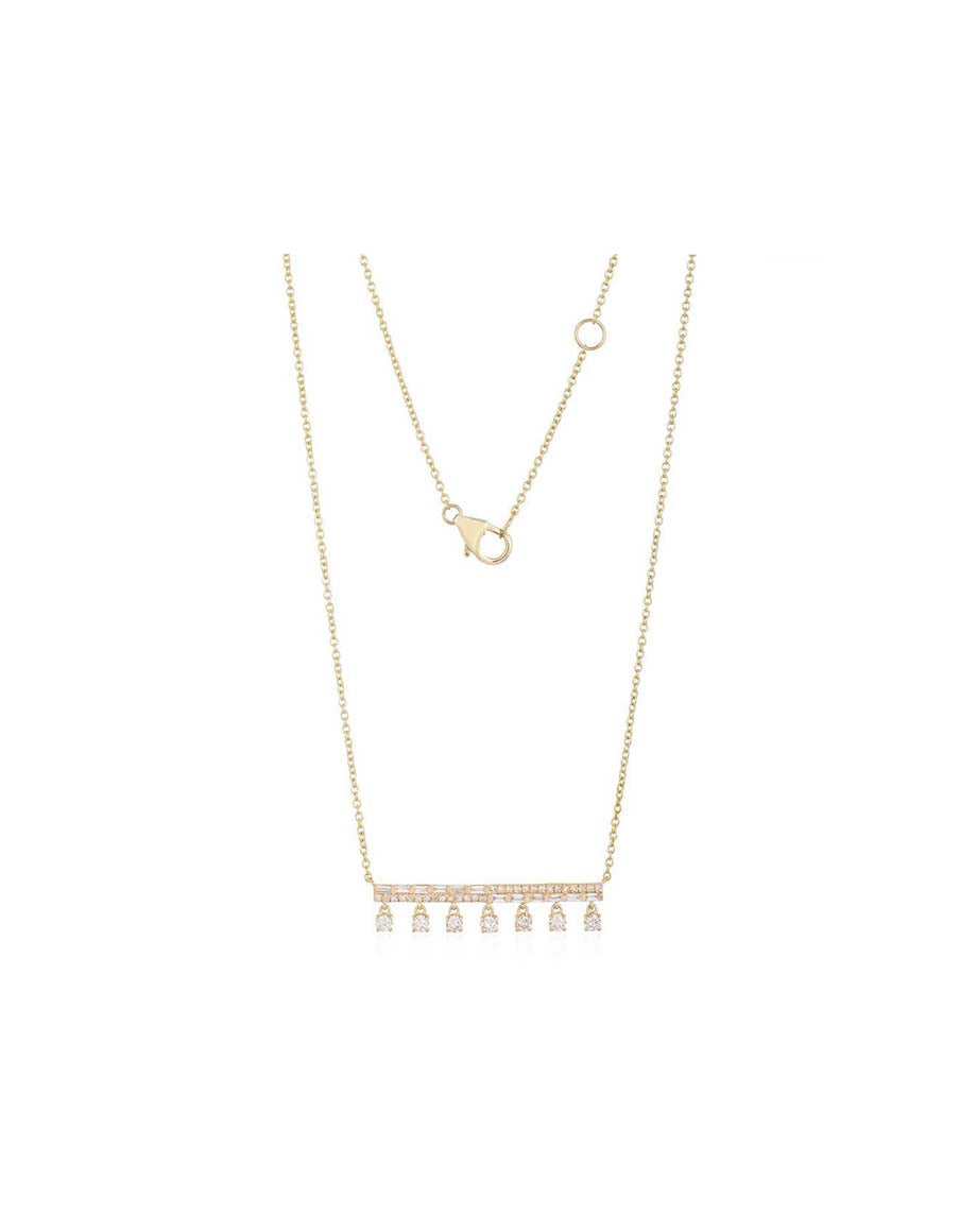 14K Gold Diamond Tassel Bar Necklace