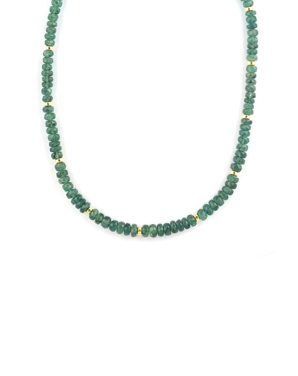 Dark Green Kyanite Gold Rondelle Necklace