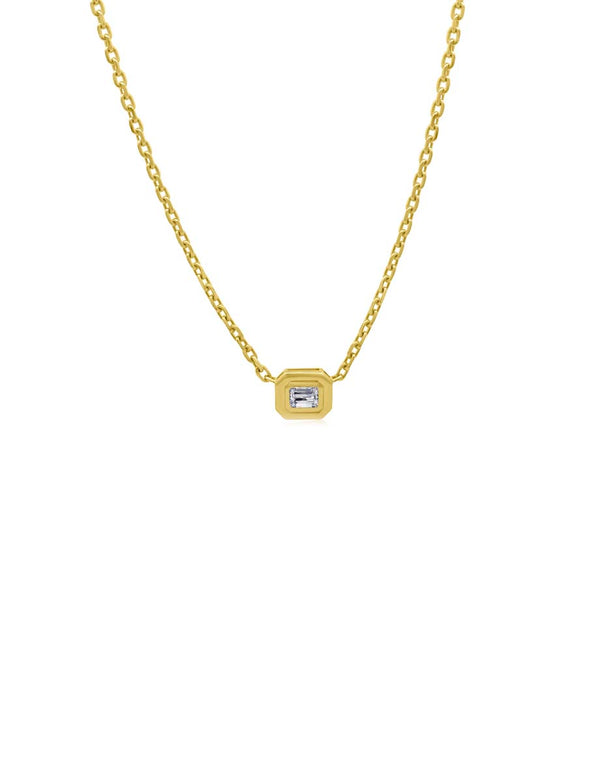 14K Gold Ridged .3ct Baguette Diamond Necklace