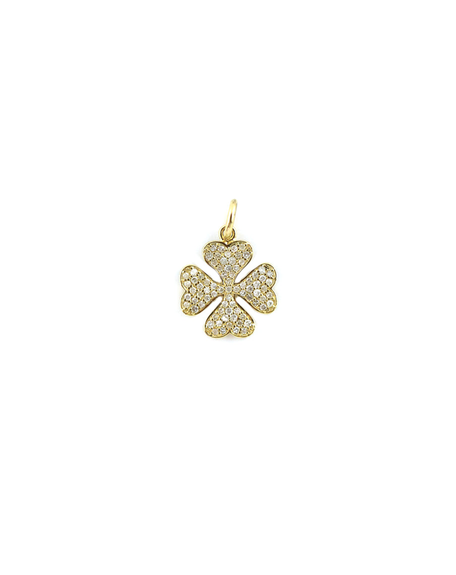 Small 14K Gold Pave Diamond Clover Charm