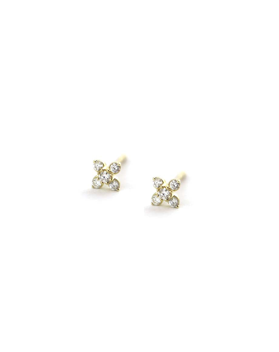 Mini 14K Gold Diamond Clover X Studs