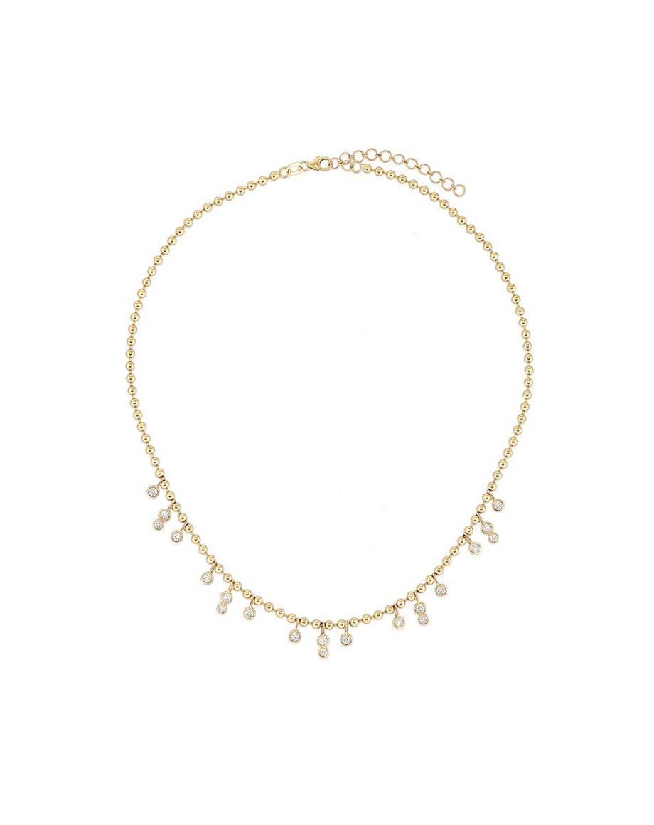 14K Gold Multi Diamond Beaded Necklace