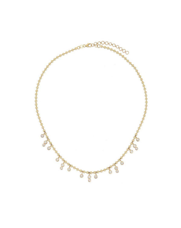 14K Gold Multi Diamond Beaded Necklace