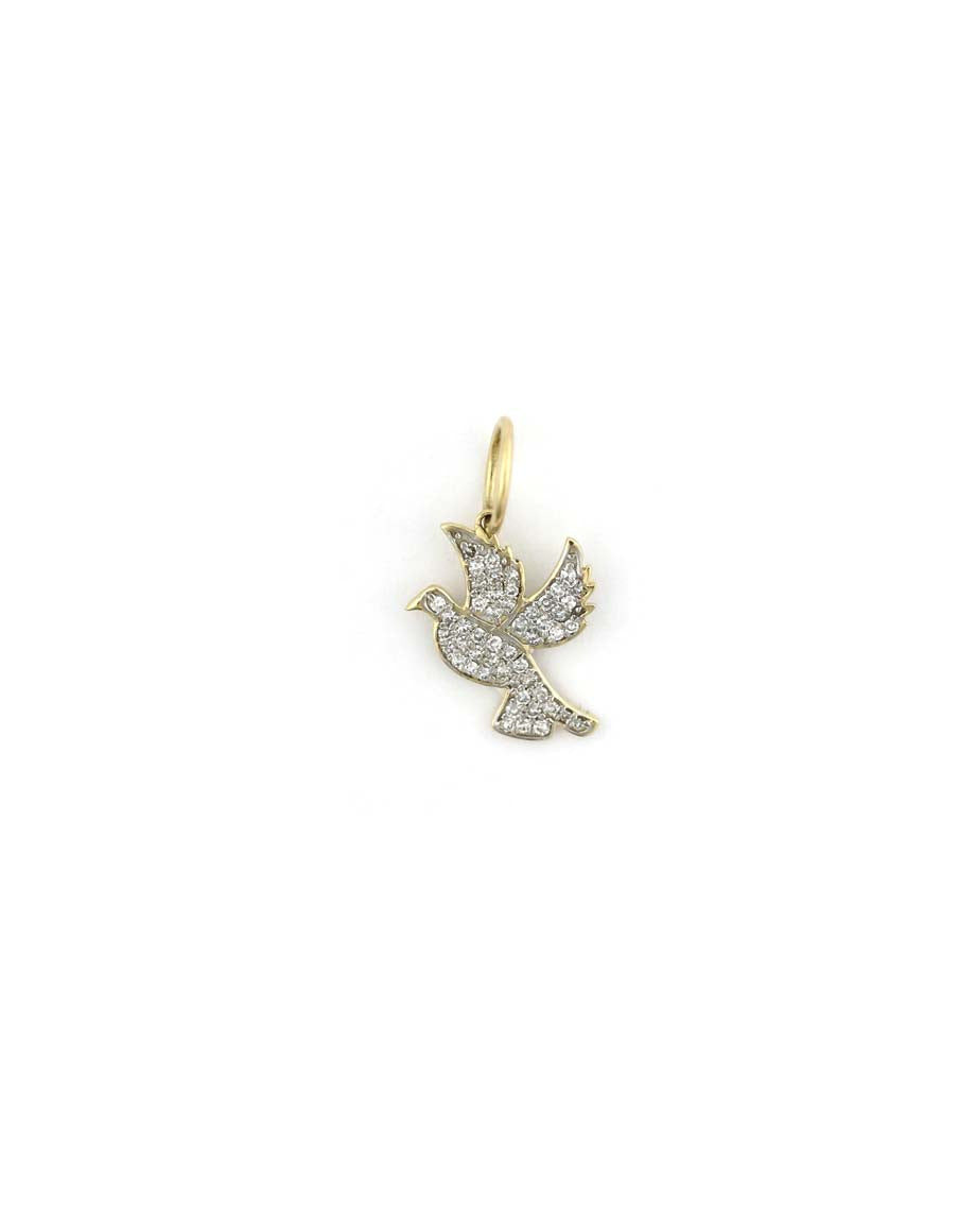 14K Gold Diamond Dove Charm