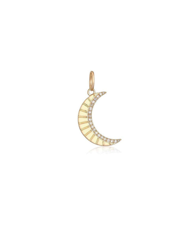 14K Gold Ridged Inner Diamond Crescent Moon Charm