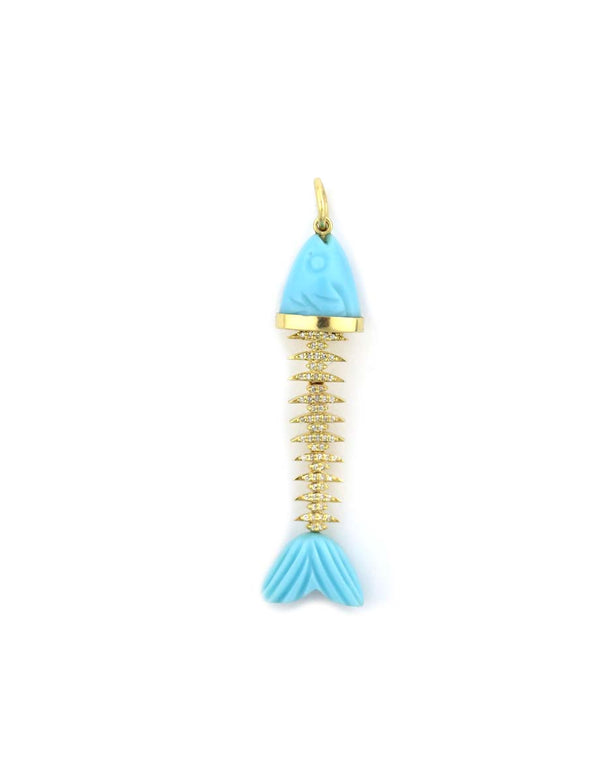 14K Gold Articulated Turquoise Fish Charm