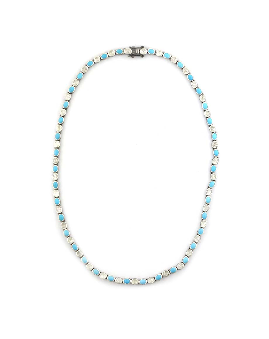 Silver Polki Diamond & Turquoise Tennis Necklace