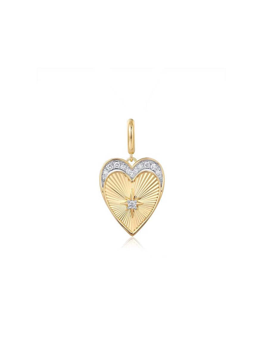 14K Gold Diamond Top Fanned Heart Charm