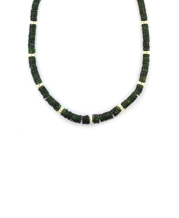 6mm Smooth Heishi Dark Green Diopside Rondelle Necklace