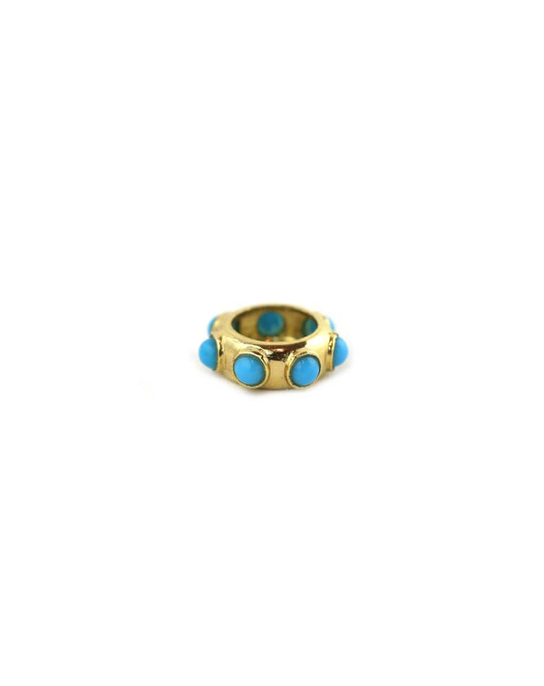 Thick 14K Gold Round Dotted Turquoise Spacer