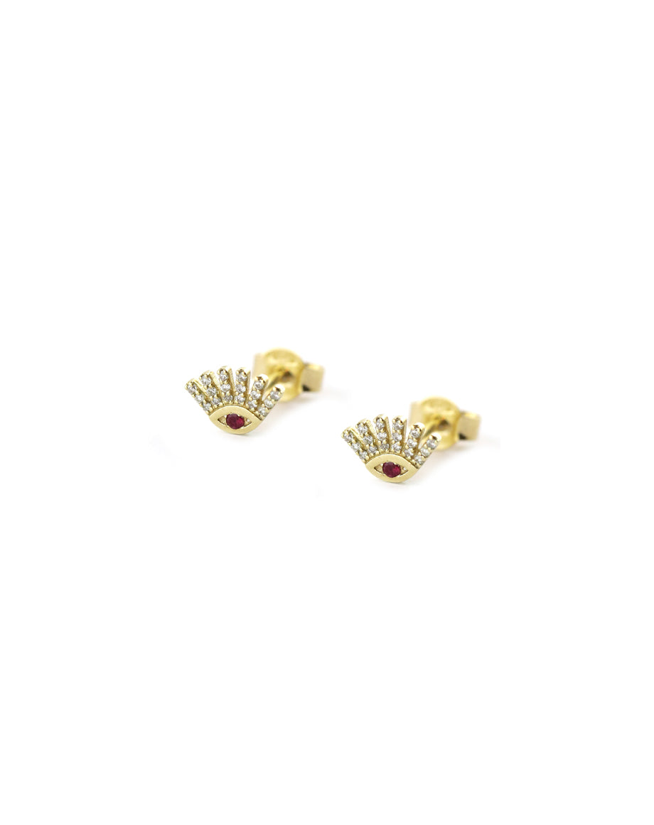 Mini 14K Gold Diamond Ruby Evil Eye Lash Studs