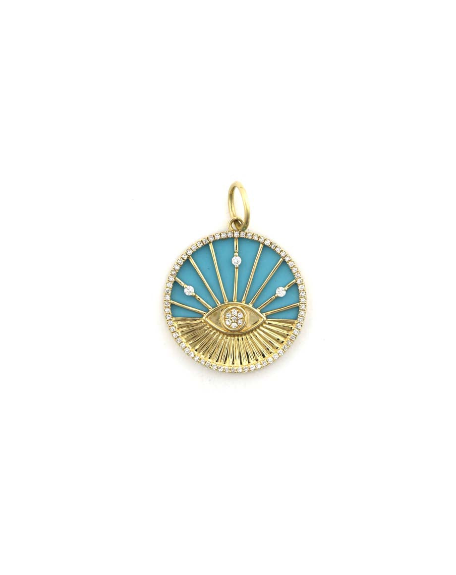 14K Gold Turquoise Evil Eye Sun Ray Charm