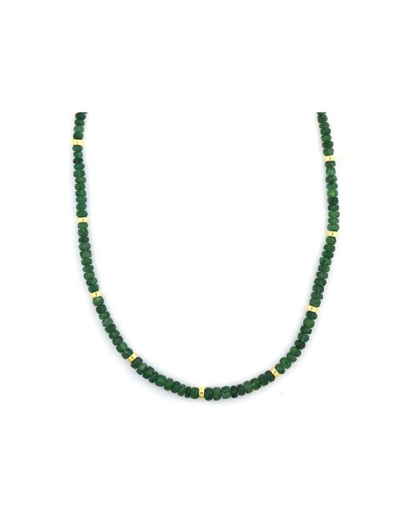 Forest Green Dyed Corundum Gold Rondelle Necklace