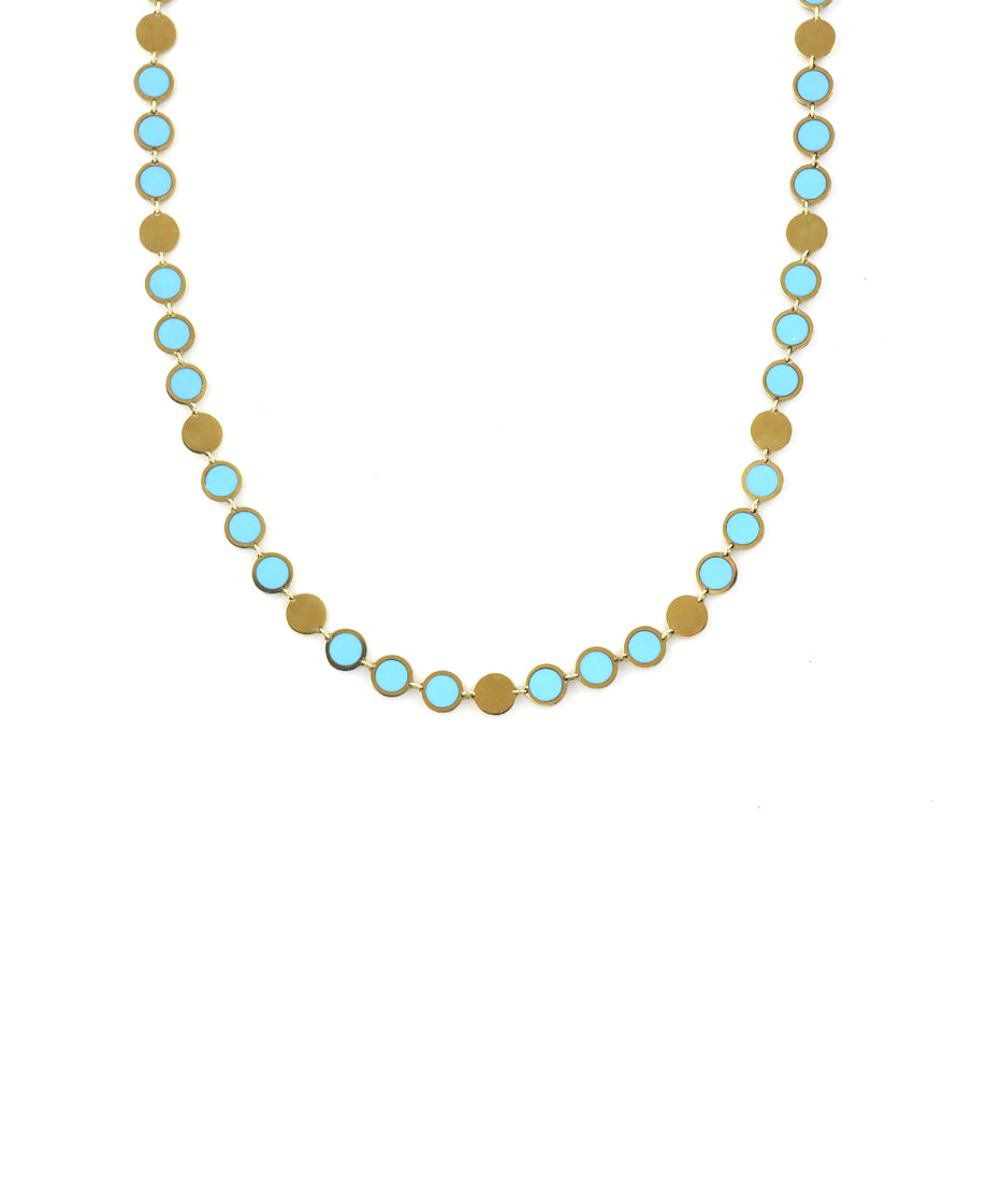 14K Gold Alternating Circle Turquoise Inlay Disco Chain