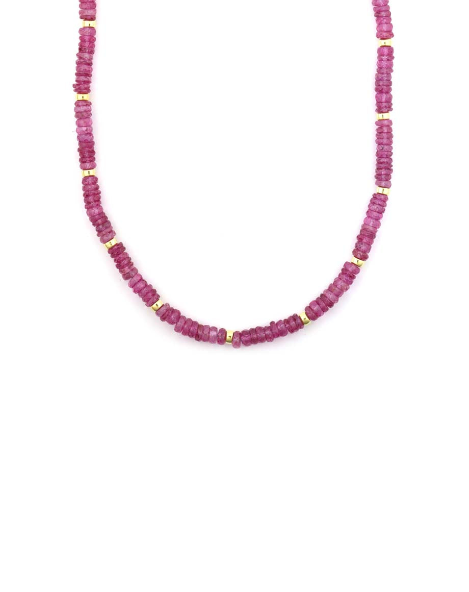 5mm Heishi Pink Topaz Rondelle Necklace