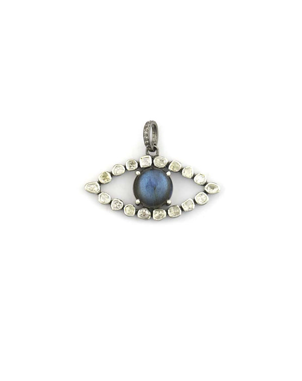 Labradorite & Polki Diamond Evil Eye Pendant