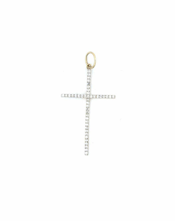 Large 14K Gold Diamond Thin Cross Charm