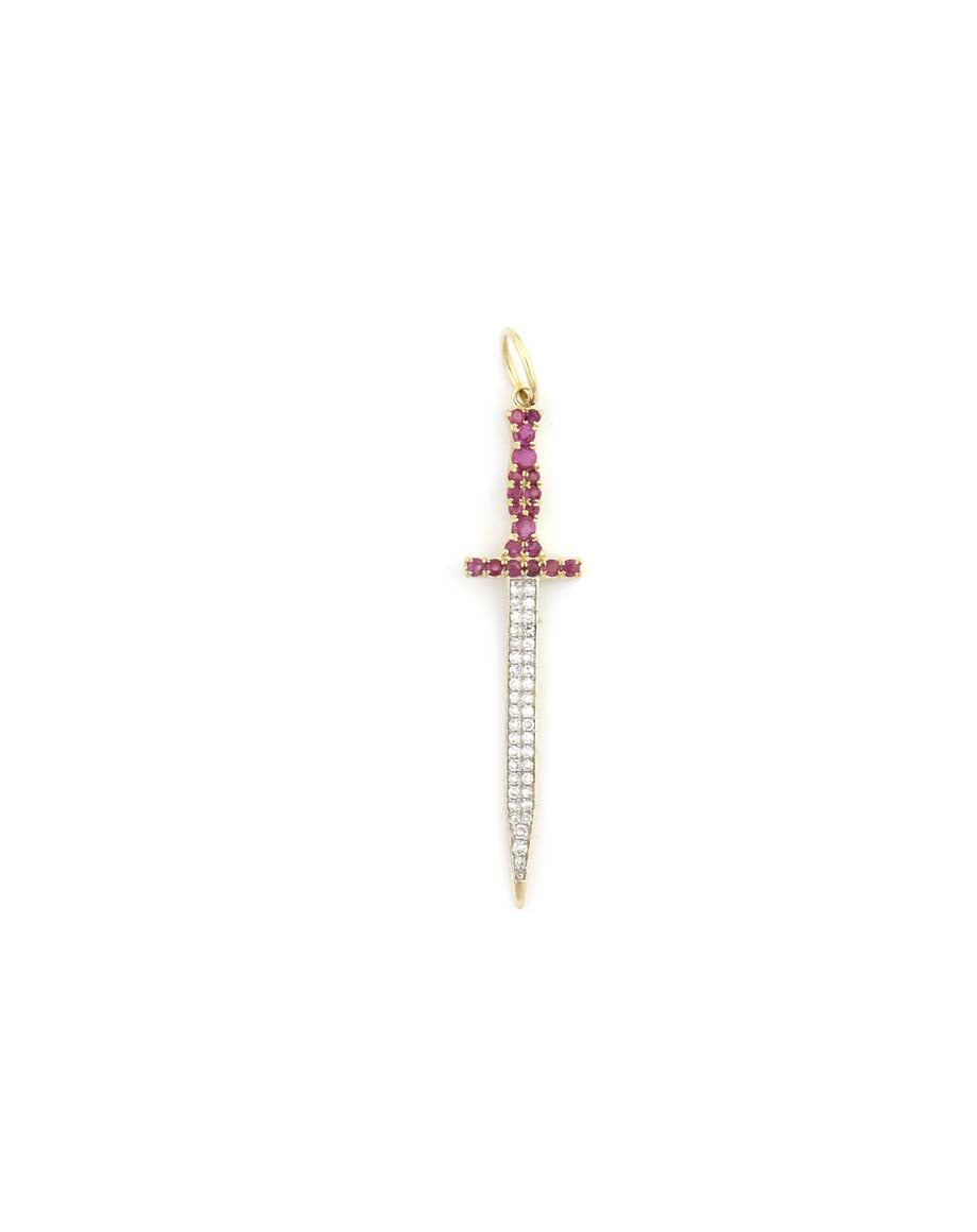 14K Gold Ruby Diamond Sword