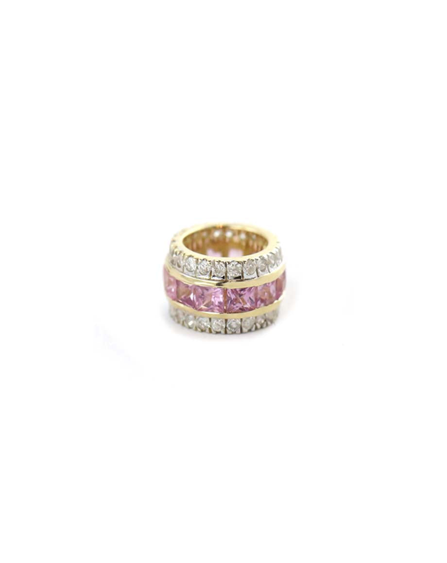 14K Gold Diamond Edge Pink Sapphire Baguette Spacer