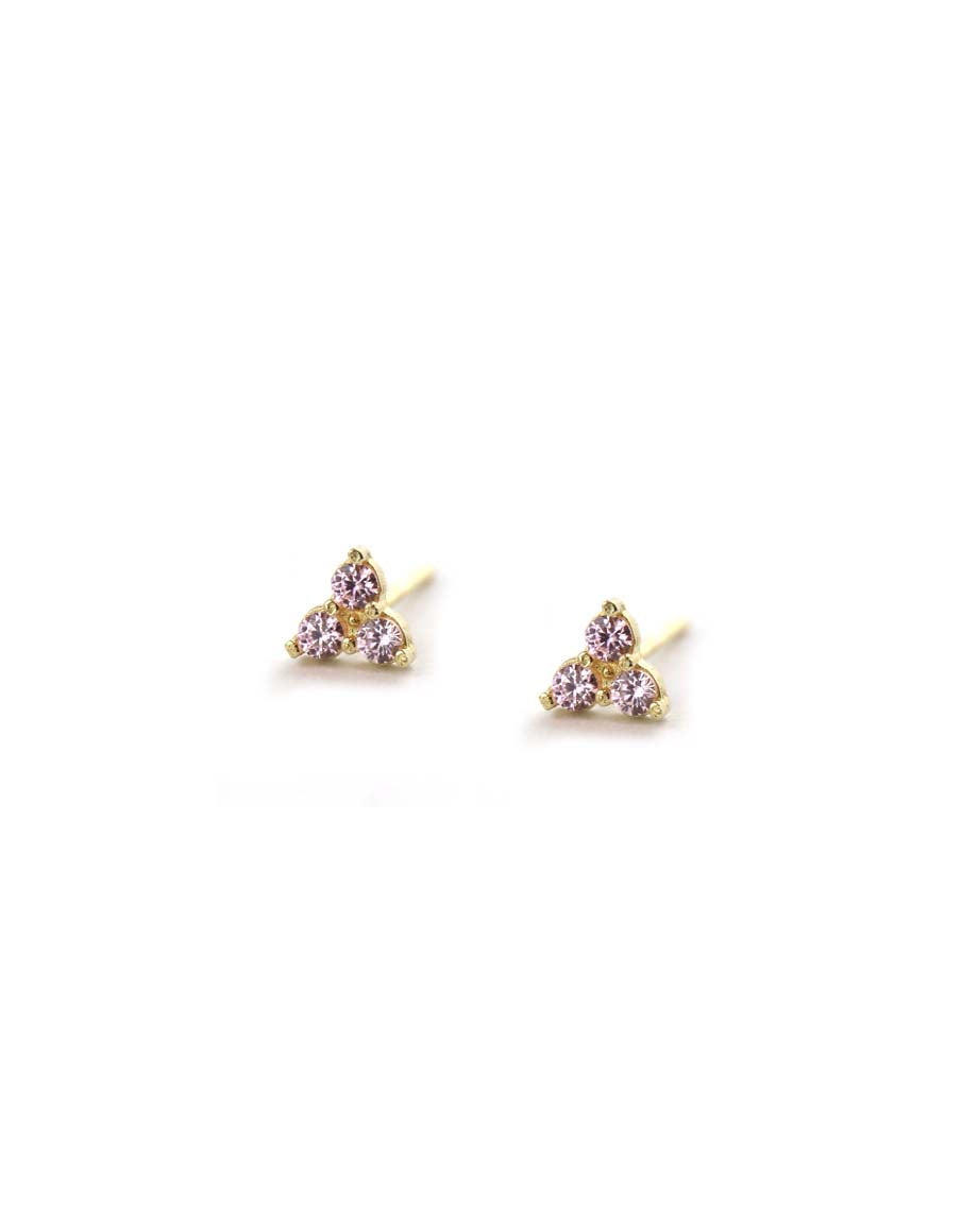 Small 14K Gold Light Pink CZ Trio Studs