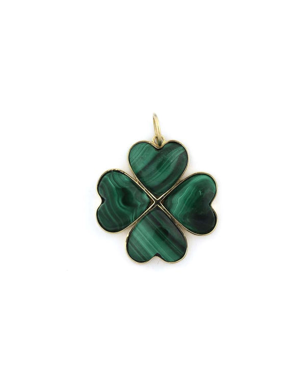 14K Gold Malachite Clover Charm