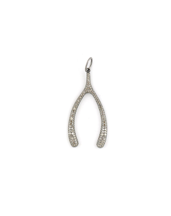 Medium Thick Silver Diamond Wishbone Charm