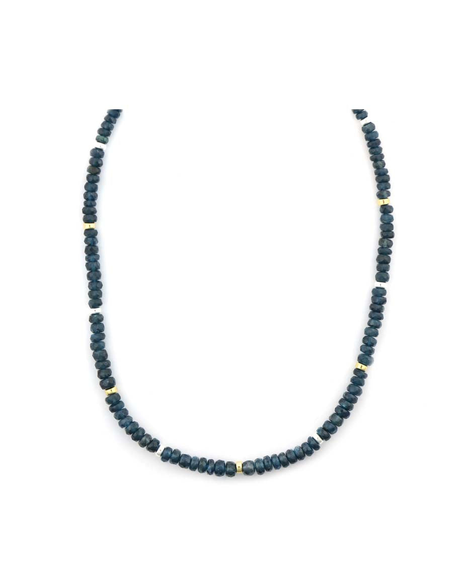 Midnight Blue Kyanite Two Tone Rondelle Necklace