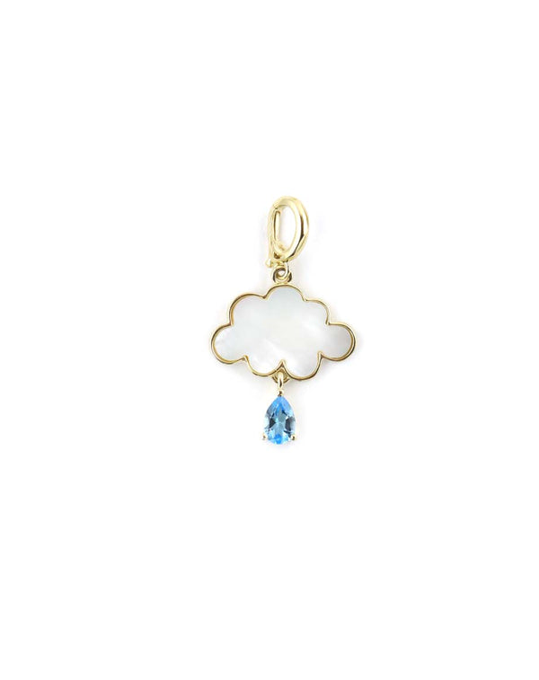 14K Gold Mother of Pearl Cloud Topaz Teardrop Charm