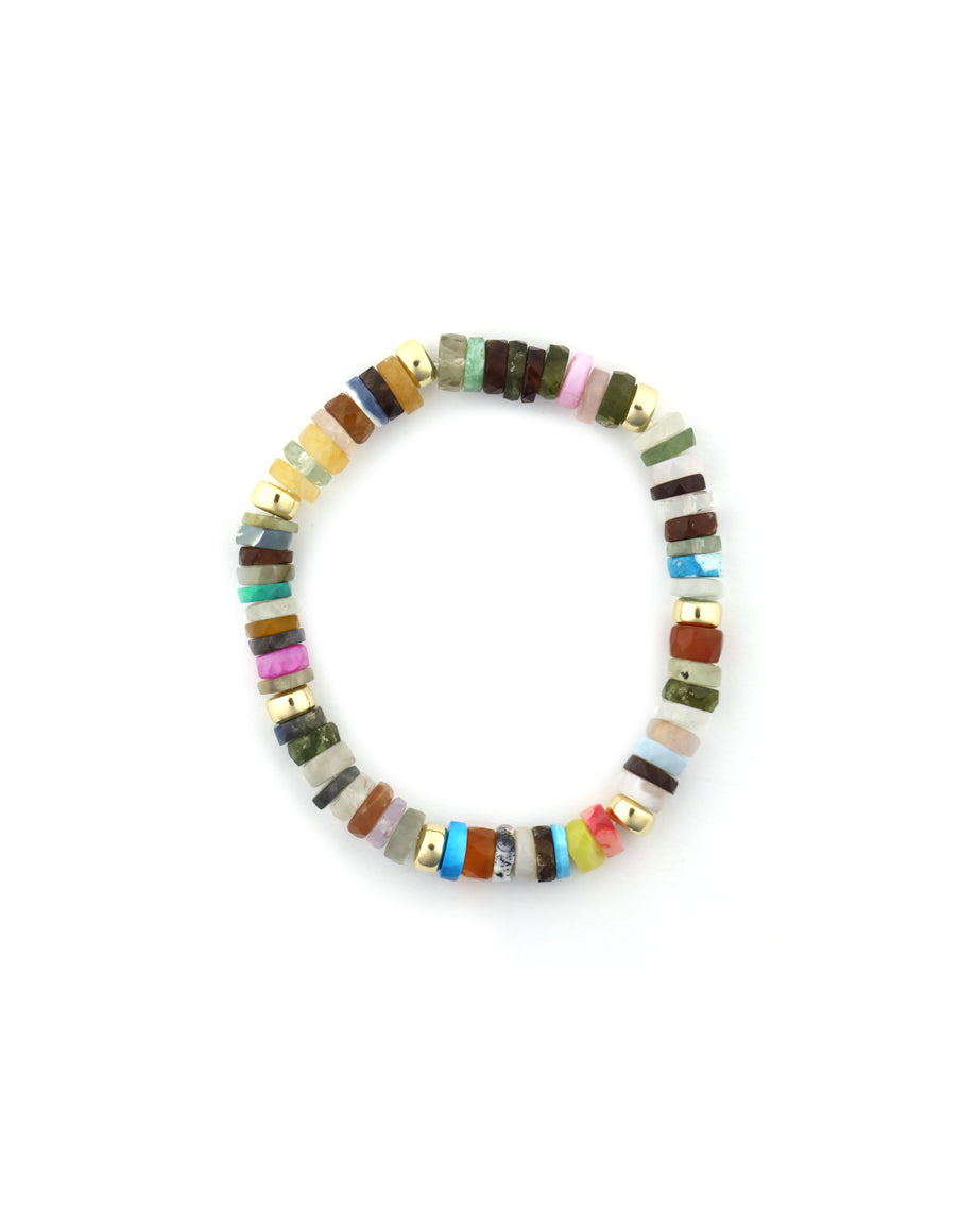 Faceted Multi Agate Rondelle Stretchy Bracelet