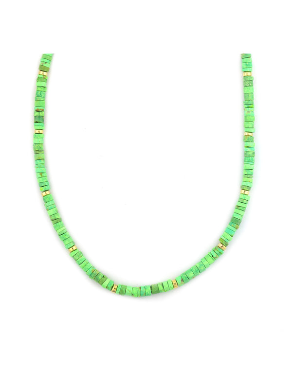 5mm Neon Green Heishi Turquoise Rondelle Necklace