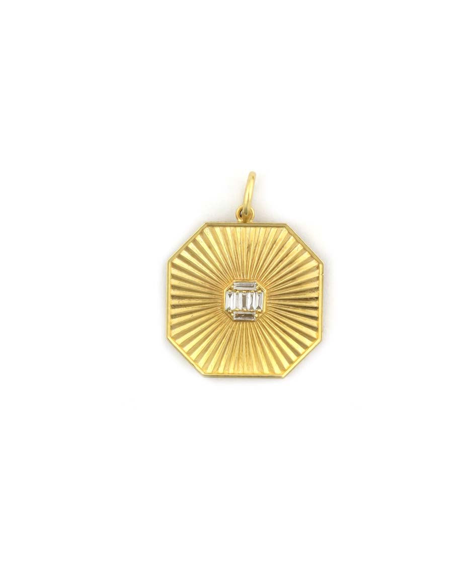 14K Gold Fanned Octagon Diamond Center Charn