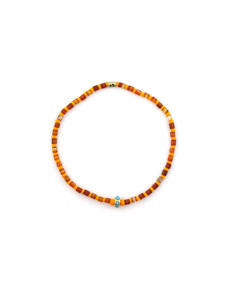 Luis Morais 14K Gold Mini Turquoise Bead Orange Stretchy Bracelet