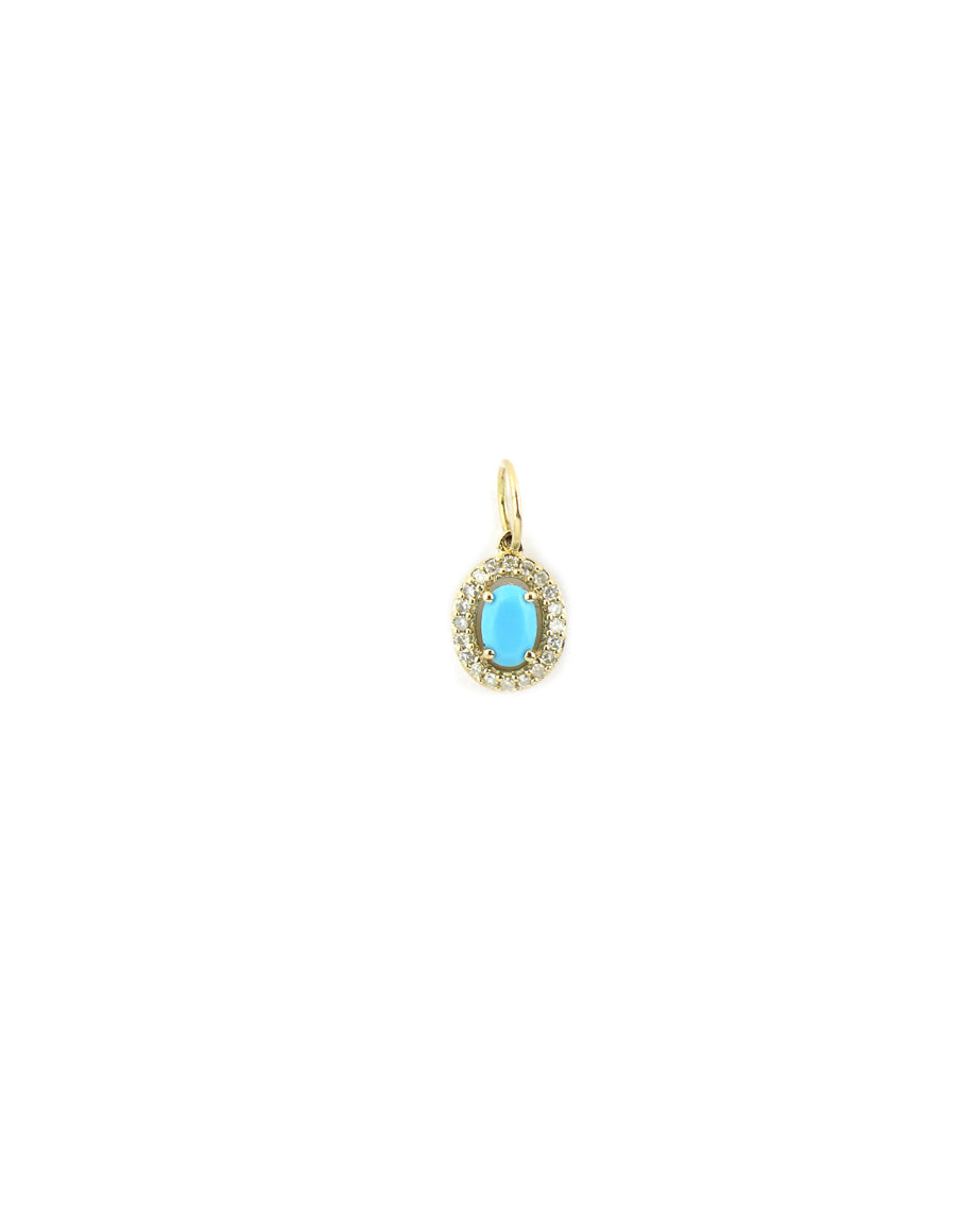 14K Gold Faceted Oval Turquoise Diamond Charm