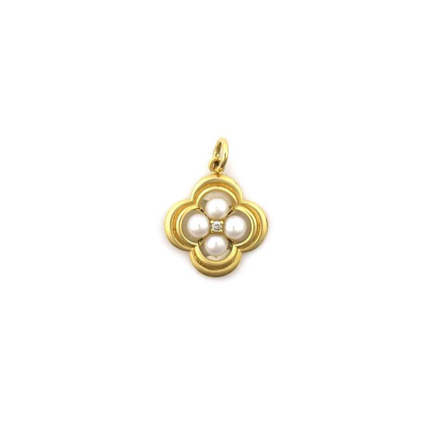 14K Gold Pearl Clover Charm