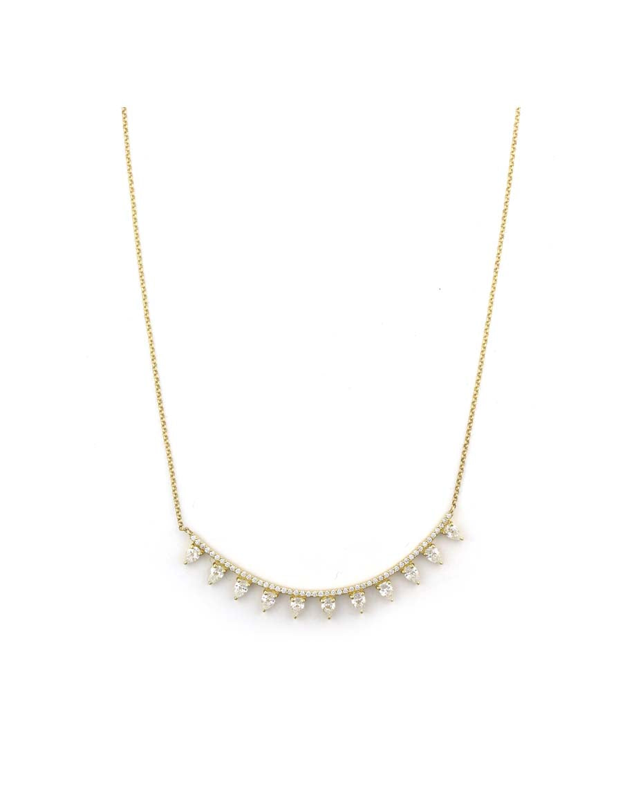 14K Gold Curved Bar 1.28ct Pear Diamond Necklace