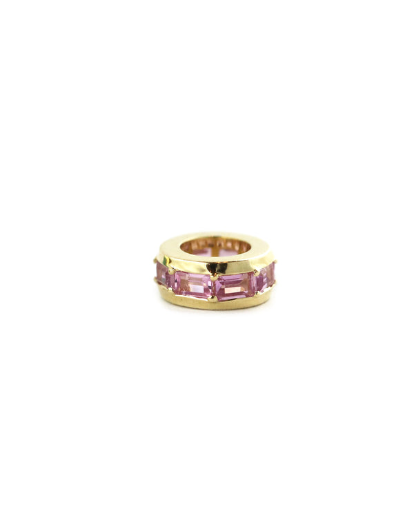 14K Gold Pronged Pink Sapphire Baguette Round Spacer