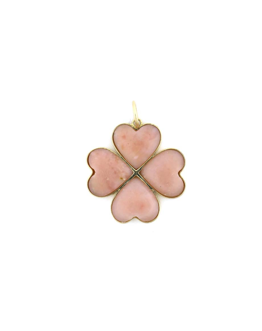 14K Gold Pink Opal Clover Charm