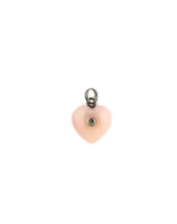 Silver Bezel Diamond Pink Opal Heart Charm