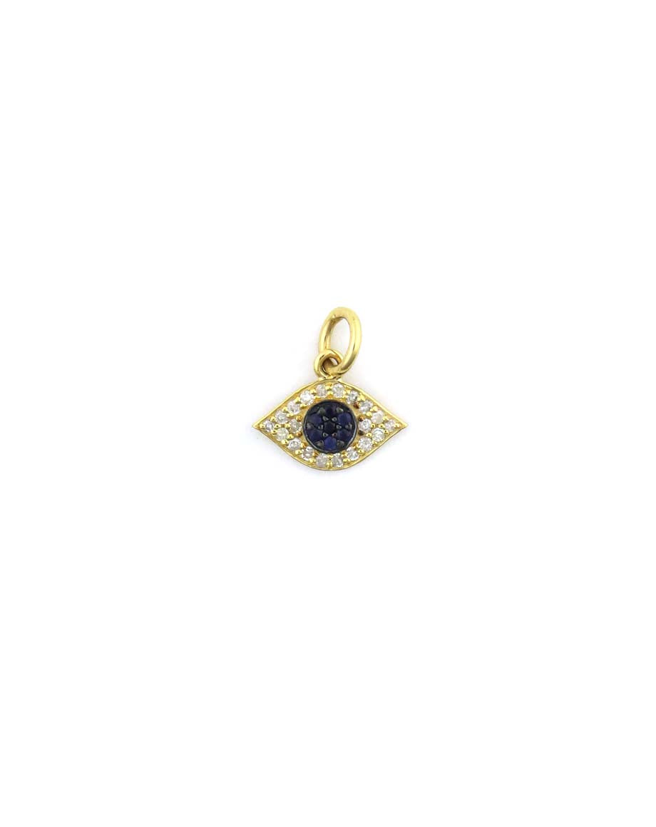 14K Gold Pointed Pave Sapphire Diamond Evil Eye Charm