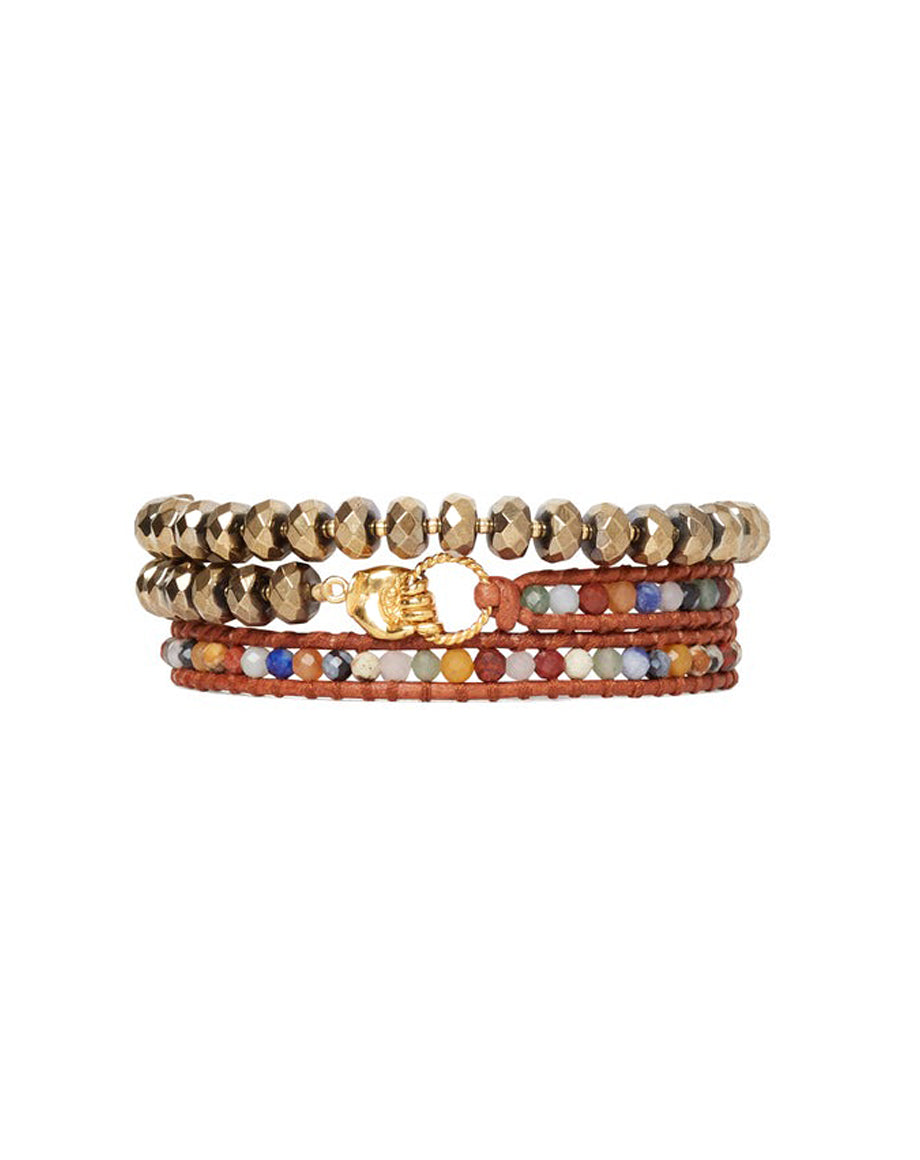 Chan Luu Pyrite Multi Stone Hand Wrap Bracelet