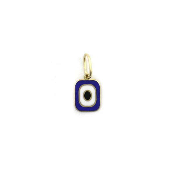 14K Gold Navy Enamel Rectangle Evil Eye Charm