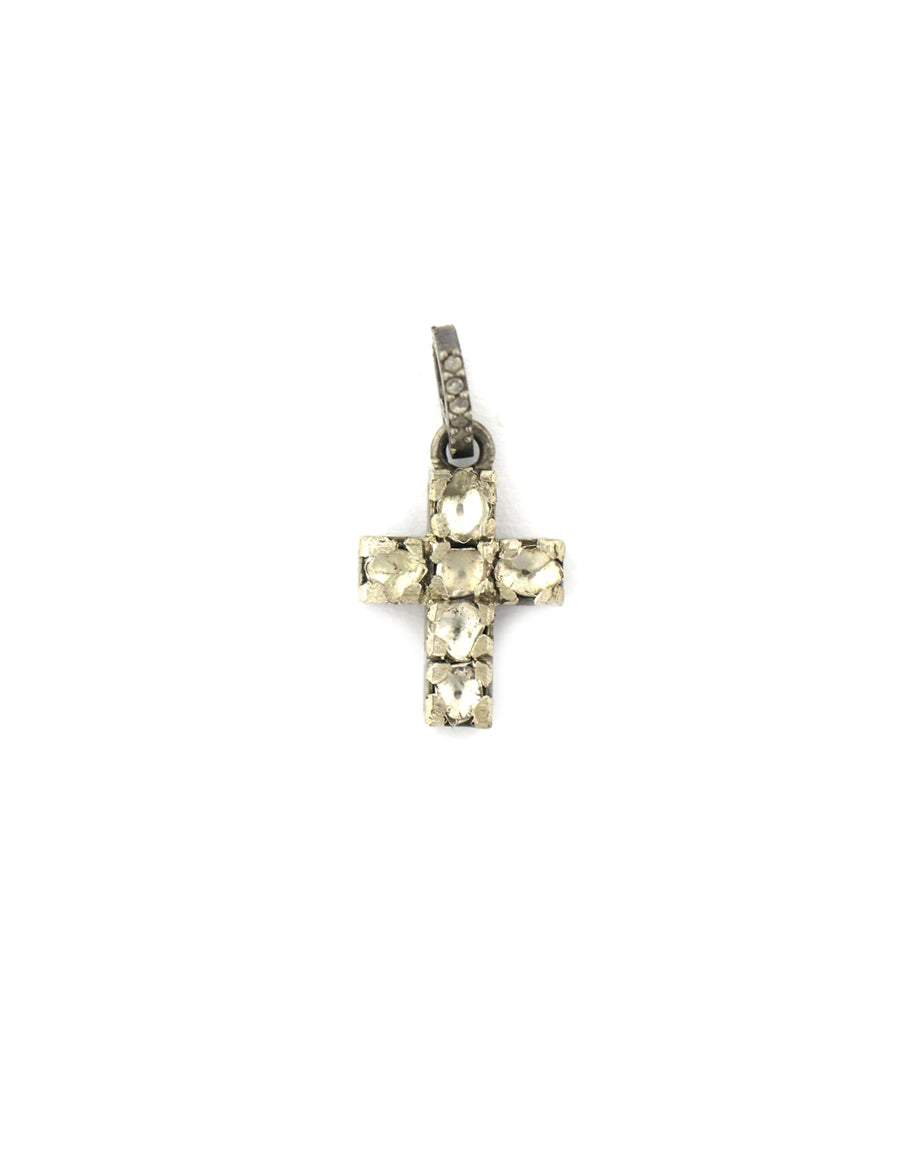 Small Silver Polki Diamond Cross Charm