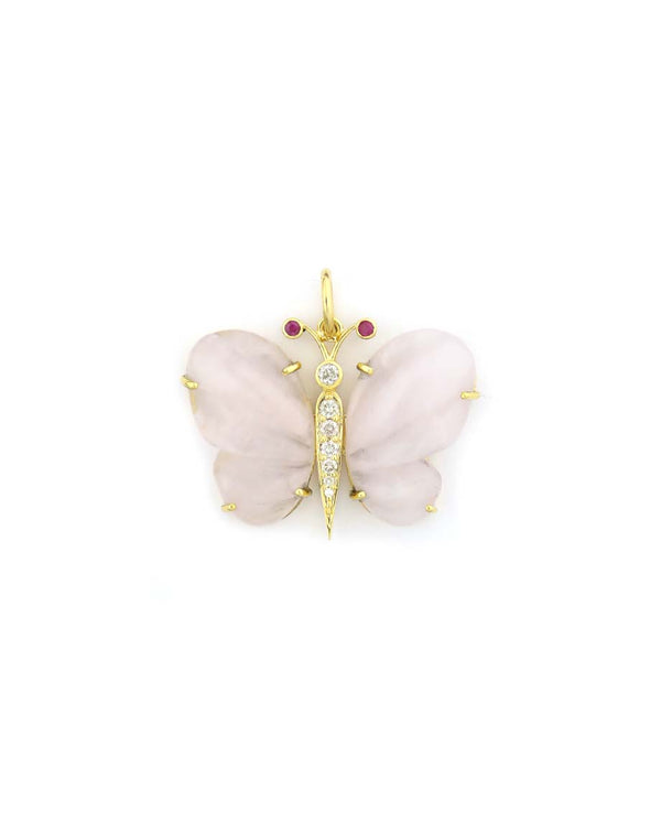 14K Gold Rose Quartz Butterfly Charm