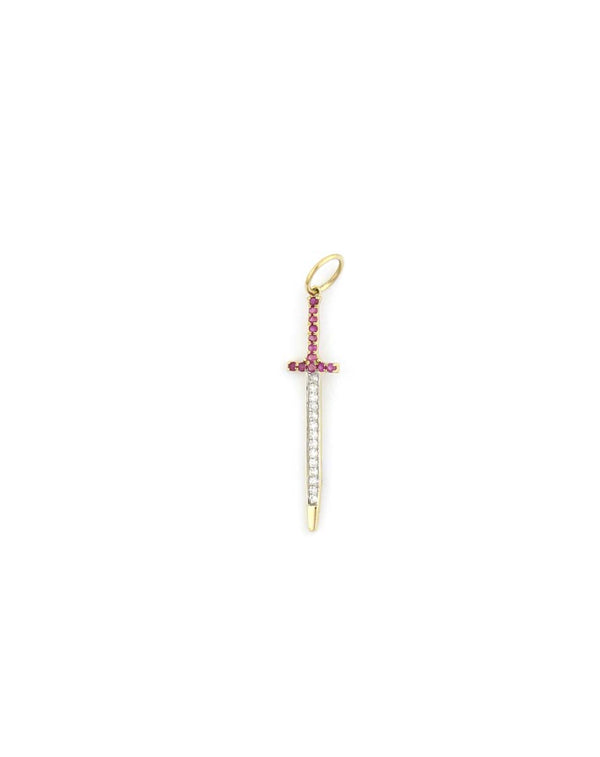 Small 14K Gold Ruby Diamond Sword